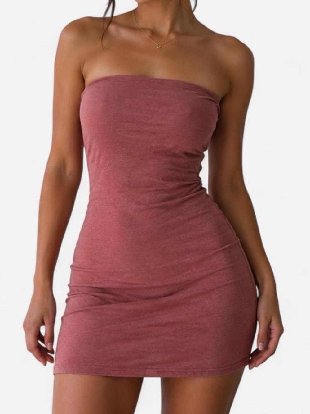 Bozzolo Strapless Bodycon Mini Dress in Dusty Rose